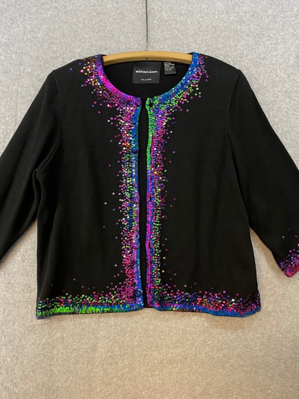 Michael Simon Size L Sequin Cardigan • Black Blue Purple • Art To wear